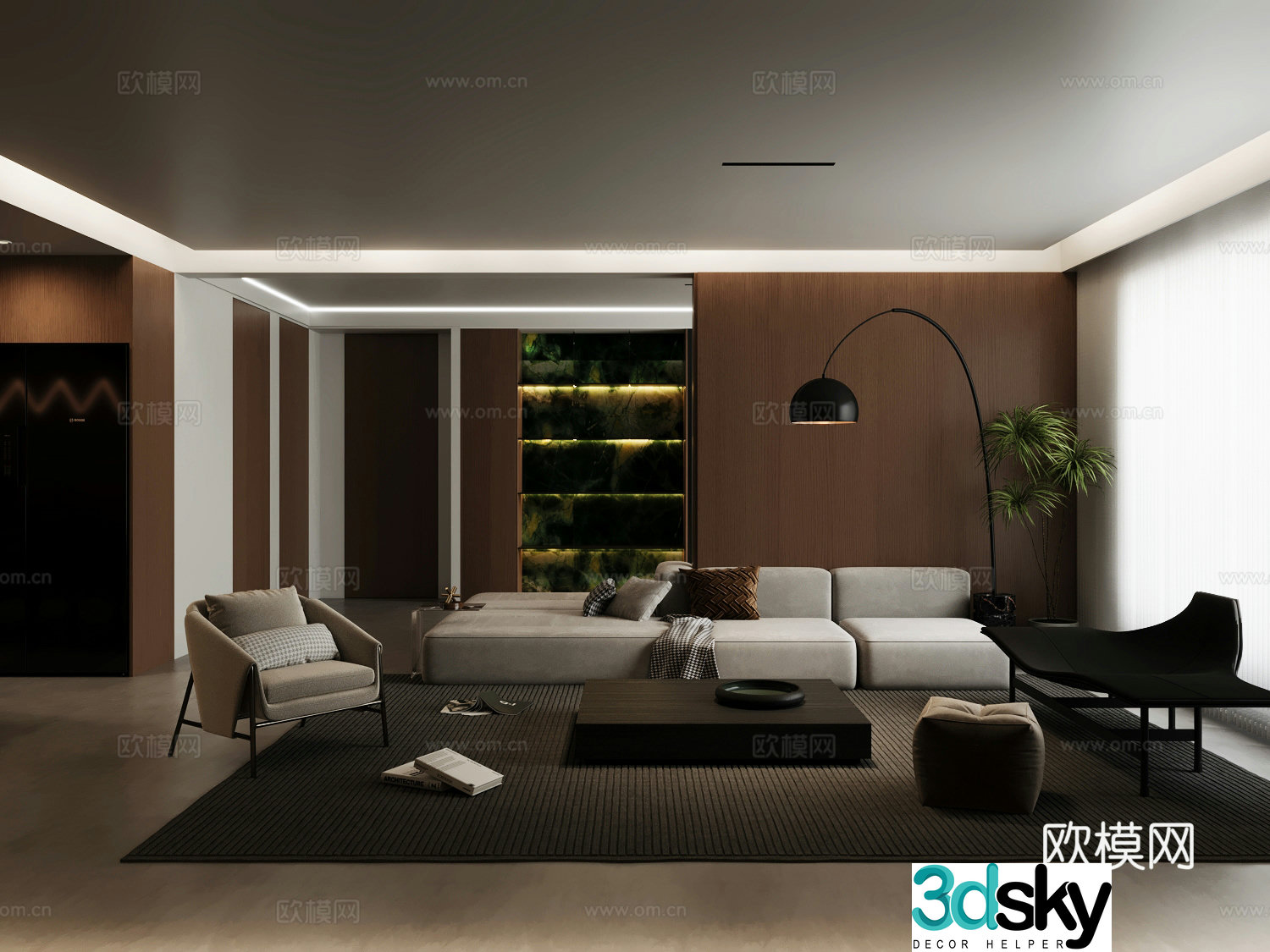 Modern living room light luxury living room Italian living room sofa coffee table combination leather multi-person sofa 3D model