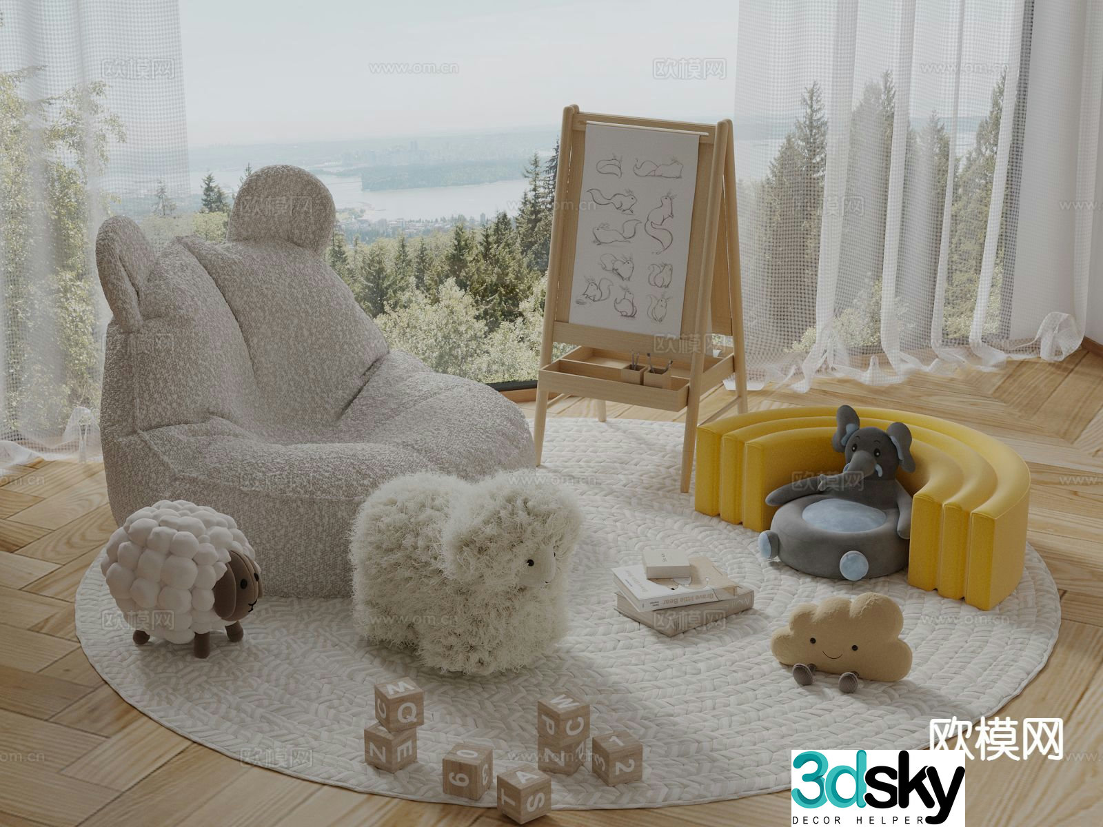 Modern children’s toys children’s sofa plush doll blackboard 3d model
