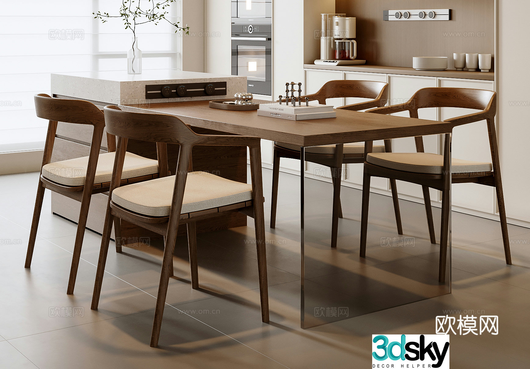 New Chinese dining table and chair combination 3D model