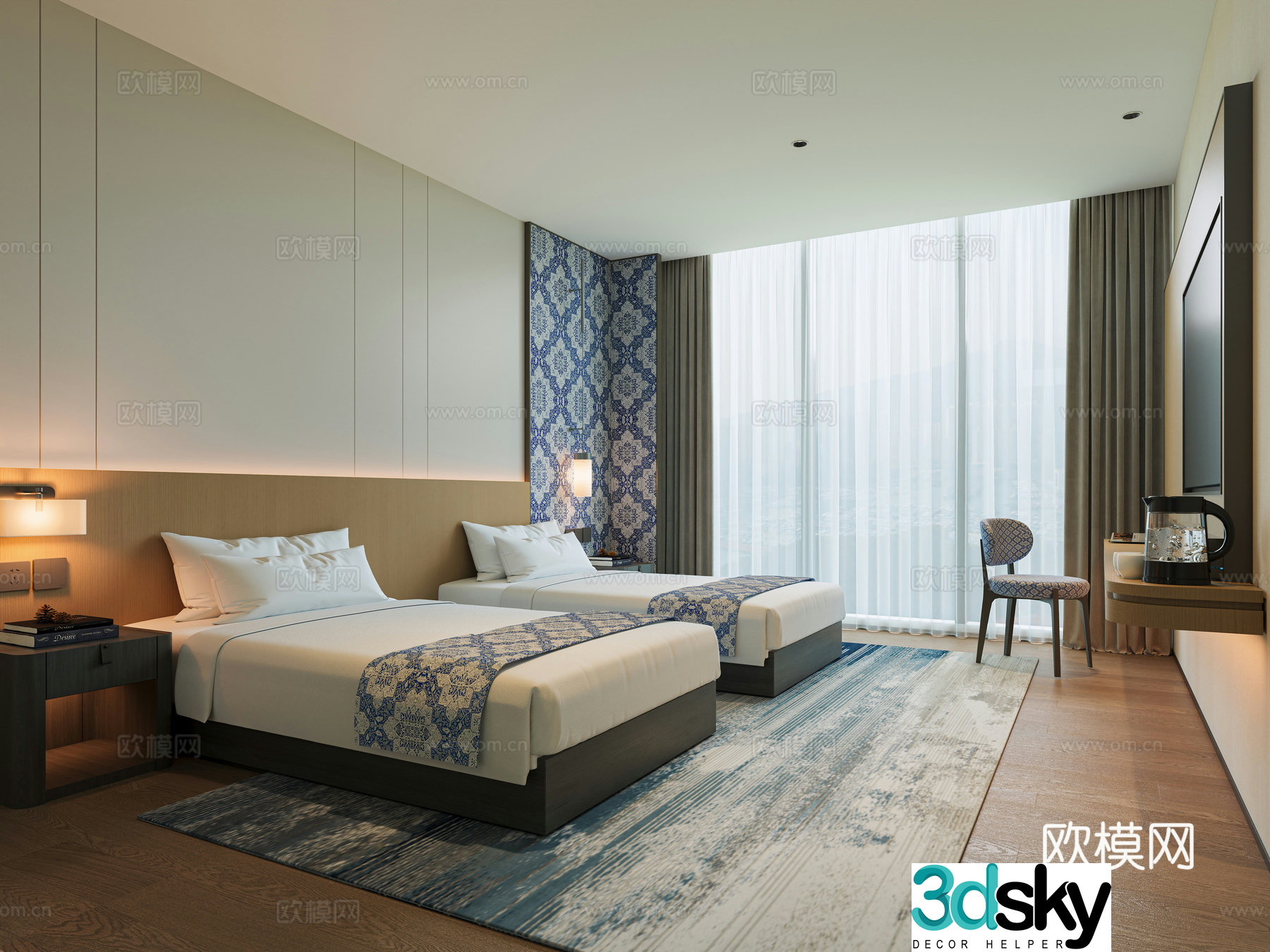 Modern hotel and homestay room Twin room Standard room 3D model