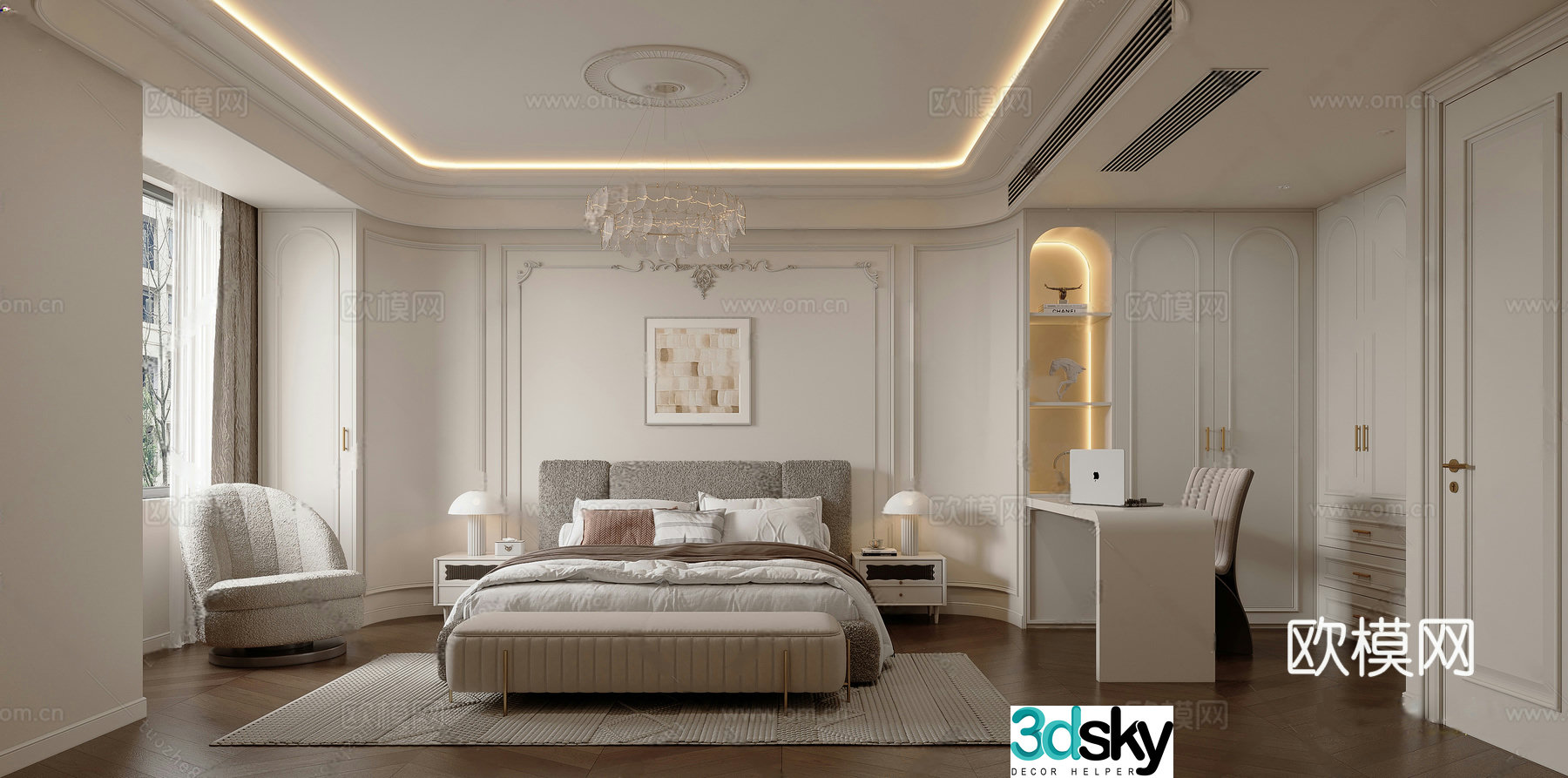 French light luxury bedroom 3D model