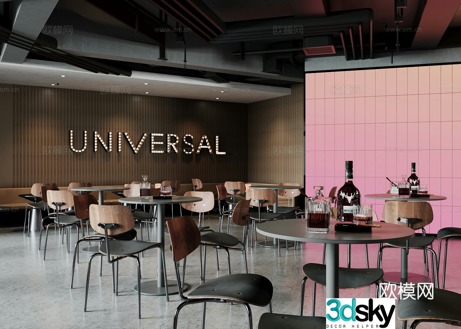 Industrial style bar clear bar tavern 3d model