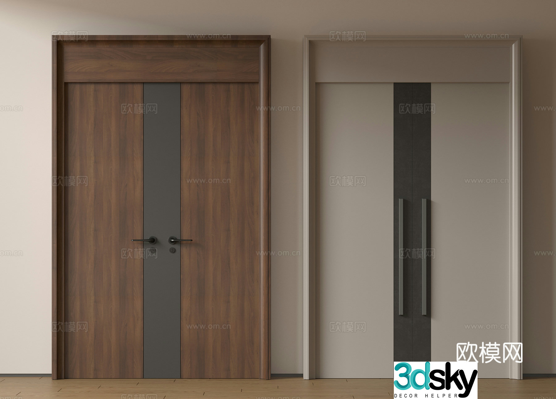 Modern double-opening door swing door entrance door security door top double-opening door main door mother and child door 3D model