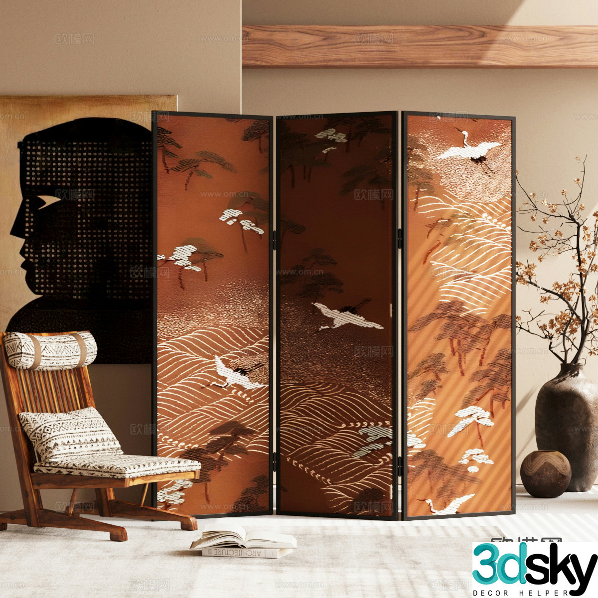 Wasabi wind folding screen recliner 3d model