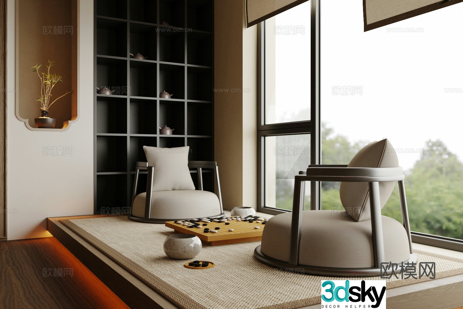New Chinese style leisure tables and chairs Entertainment room Go tables and chairs Tatami Go tables and chairs Go board 3D model