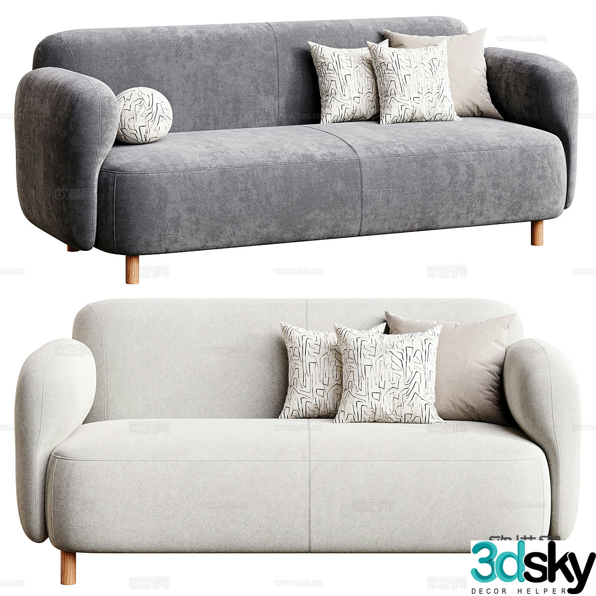 Modern Cream Style Bucle Tube Sofa 3D Model