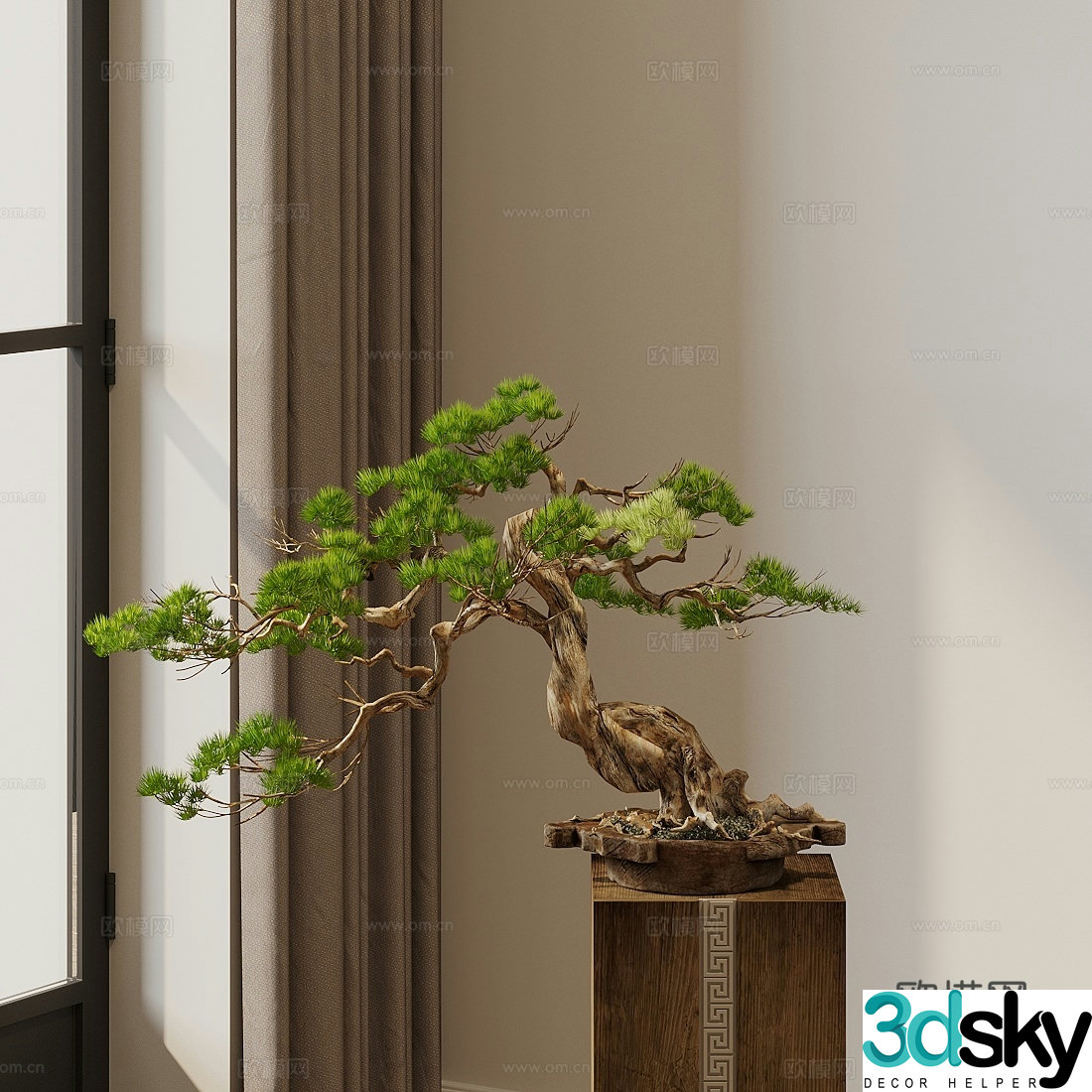 New Chinese style bonsai 3D model of welcoming pine bonsai