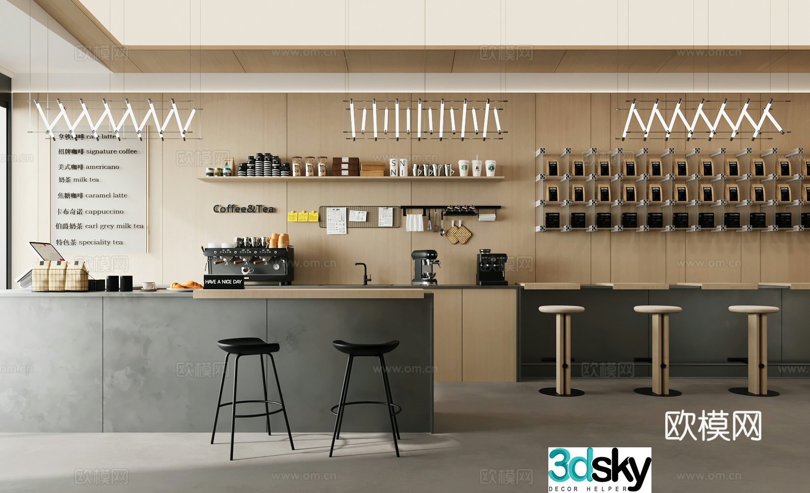 Log Cafe Milk Tea Shop Cake Dessert Shop Coffee Operating Desk Coffee Front Desk Coffee 3D Model