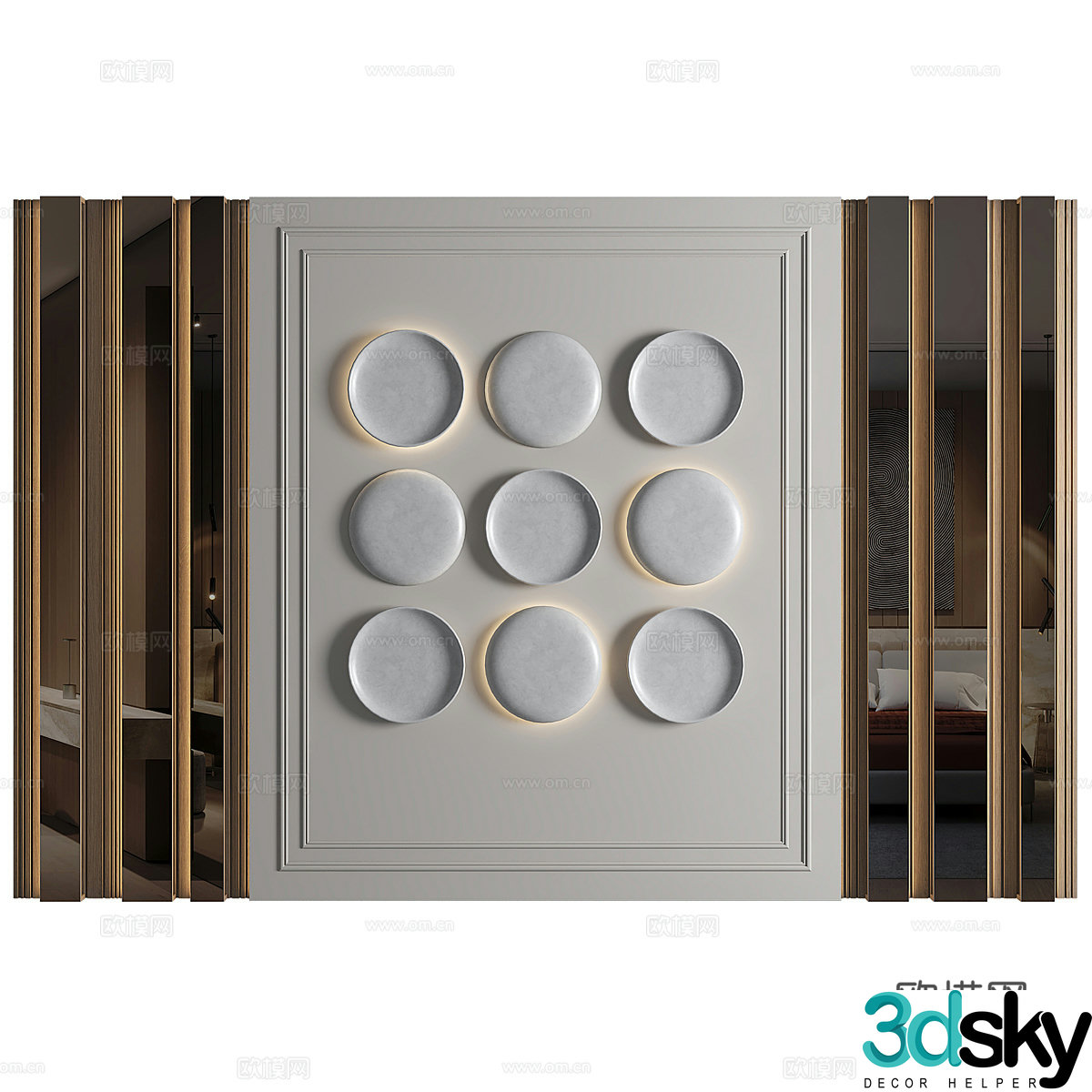 New Chinese style light luxury background wall 3D model