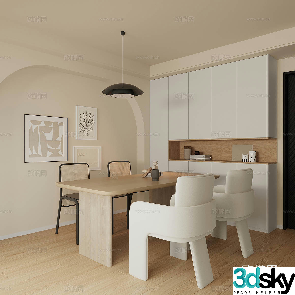 Middle-aged home restaurant Cream style restaurant Open restaurant Retro style restaurant Sideboard 3D model