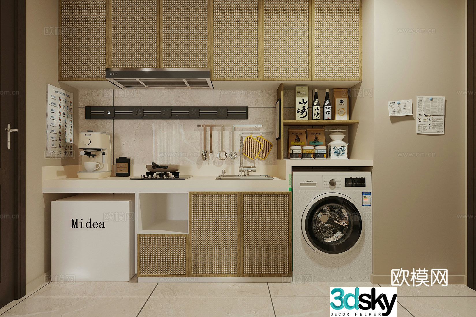 Log closed kitchen l-shaped kitchen u-shaped kitchen log style kitchen kitchen supplies combination 3D model