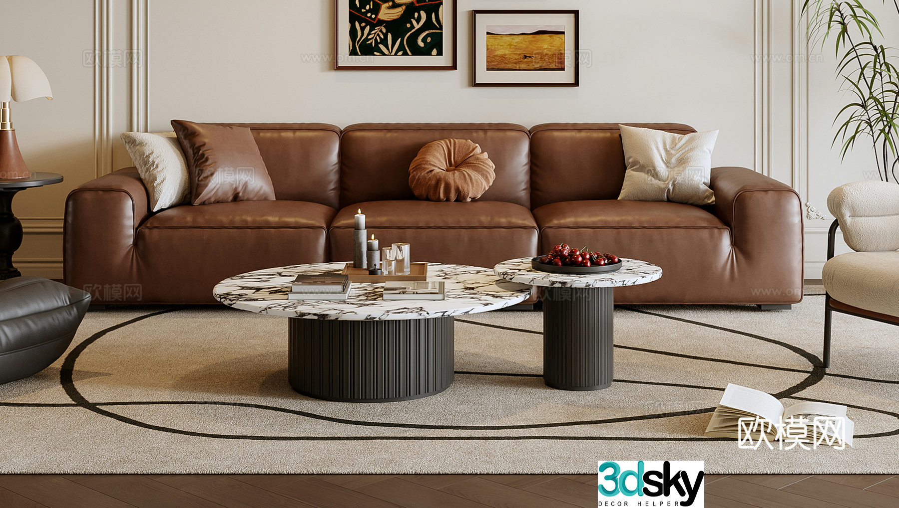 French sofa coffee table combination 3D model