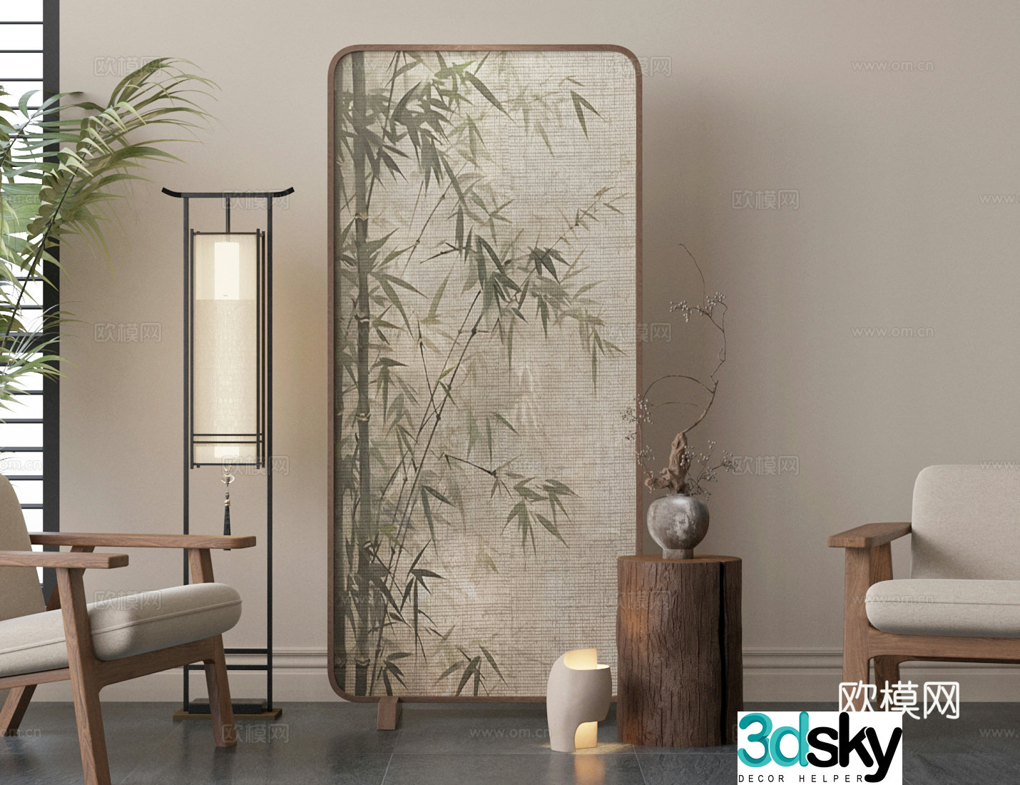 New Chinese-style screen movable screen 3d model