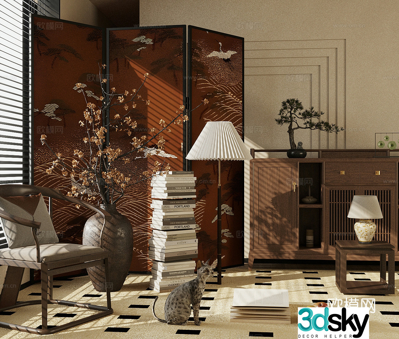 New Chinese style entrance cabinet New Chinese style entrance cabinet End view cabinet Entrance cabinet Screen leisure chair 3D model