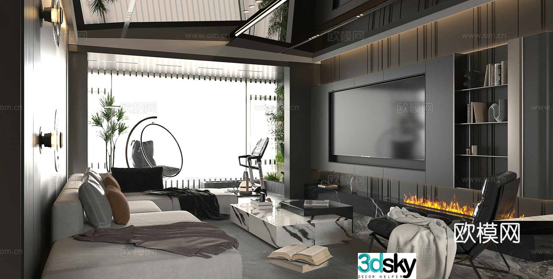 Modern living room light luxury living room Italian living room sofa coffee table combination leather multi-person sofa 3D model