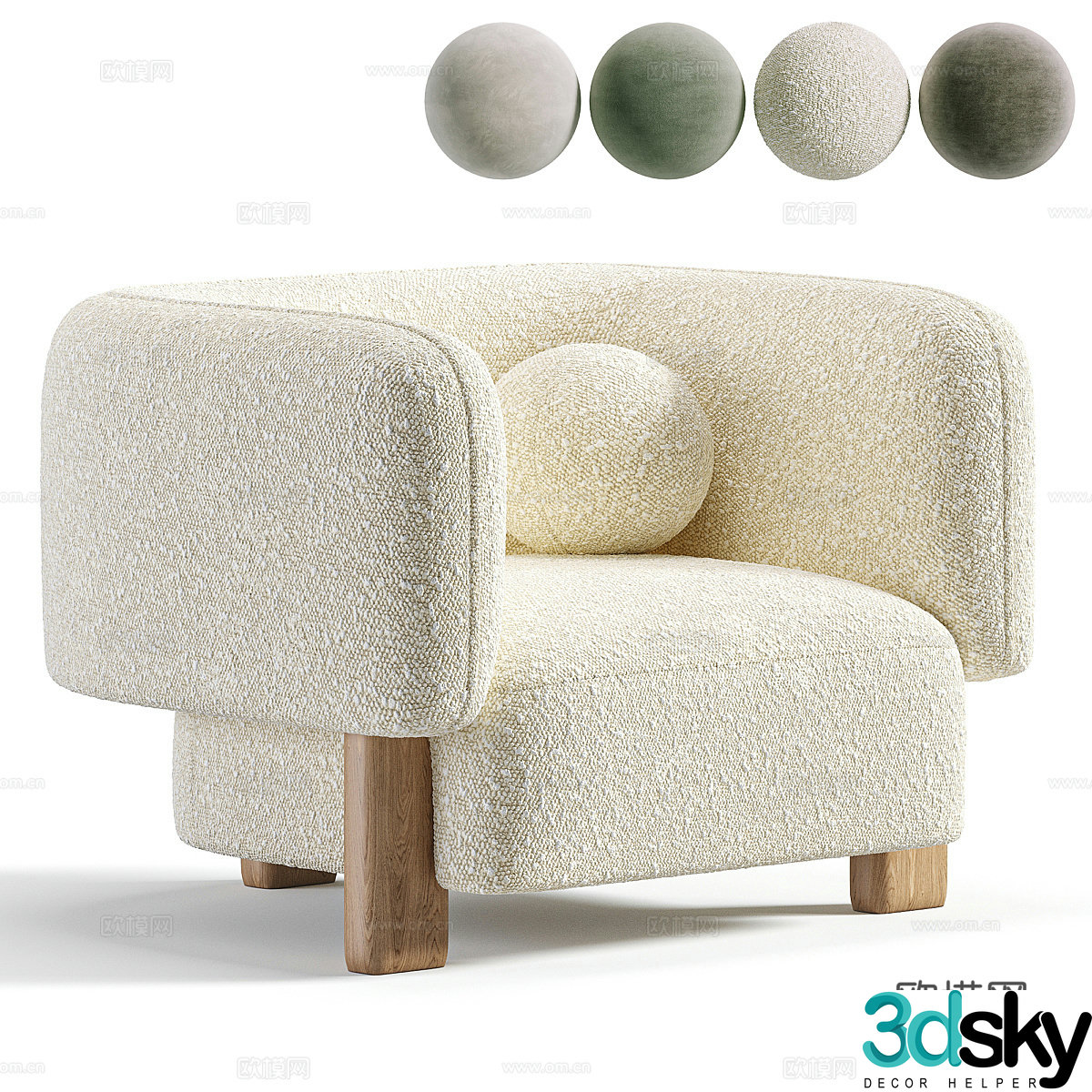 Modern Cream Style Arklow Armchair 3d Model
