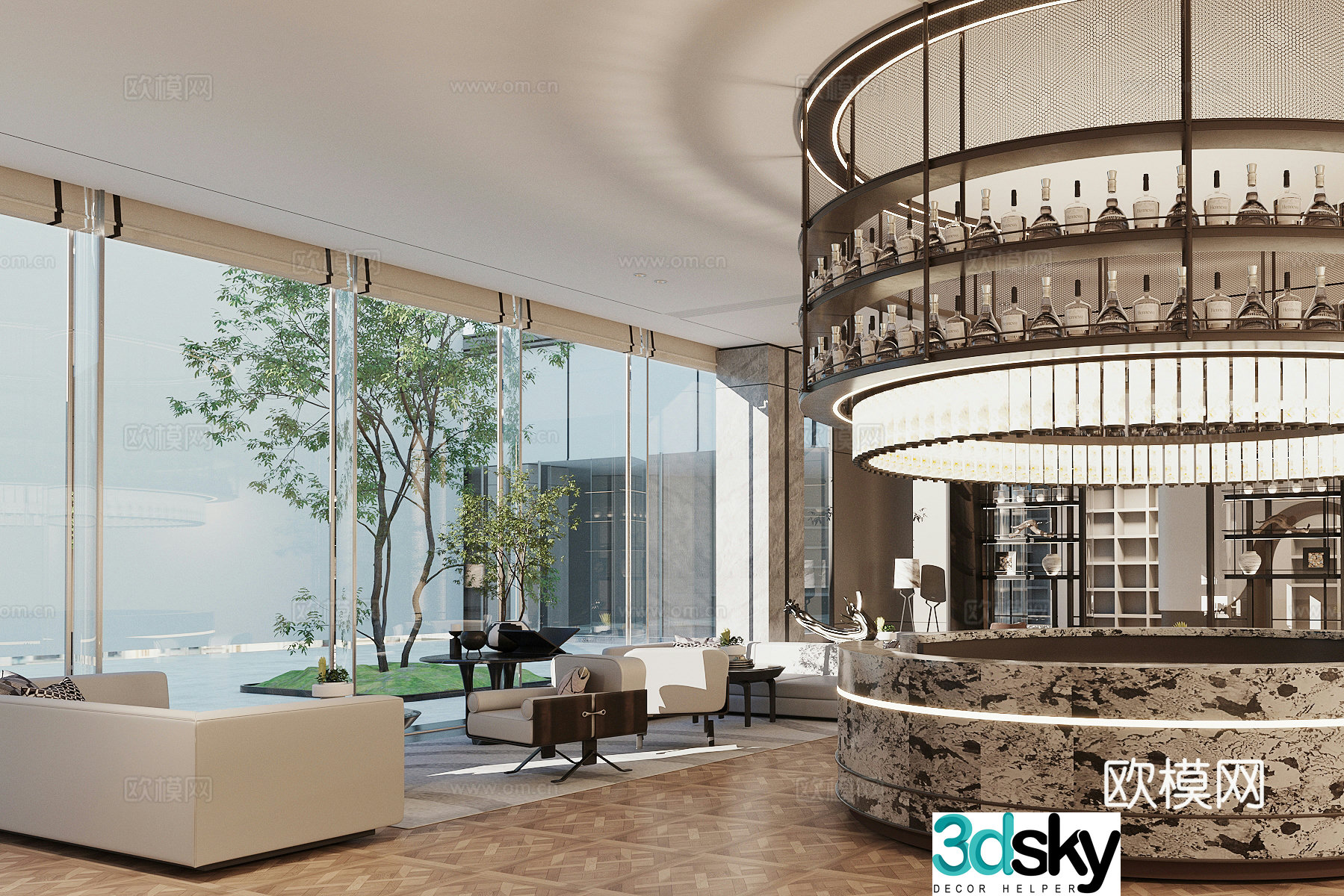 Modern bar Clear bar Hotel water bar area 3D model