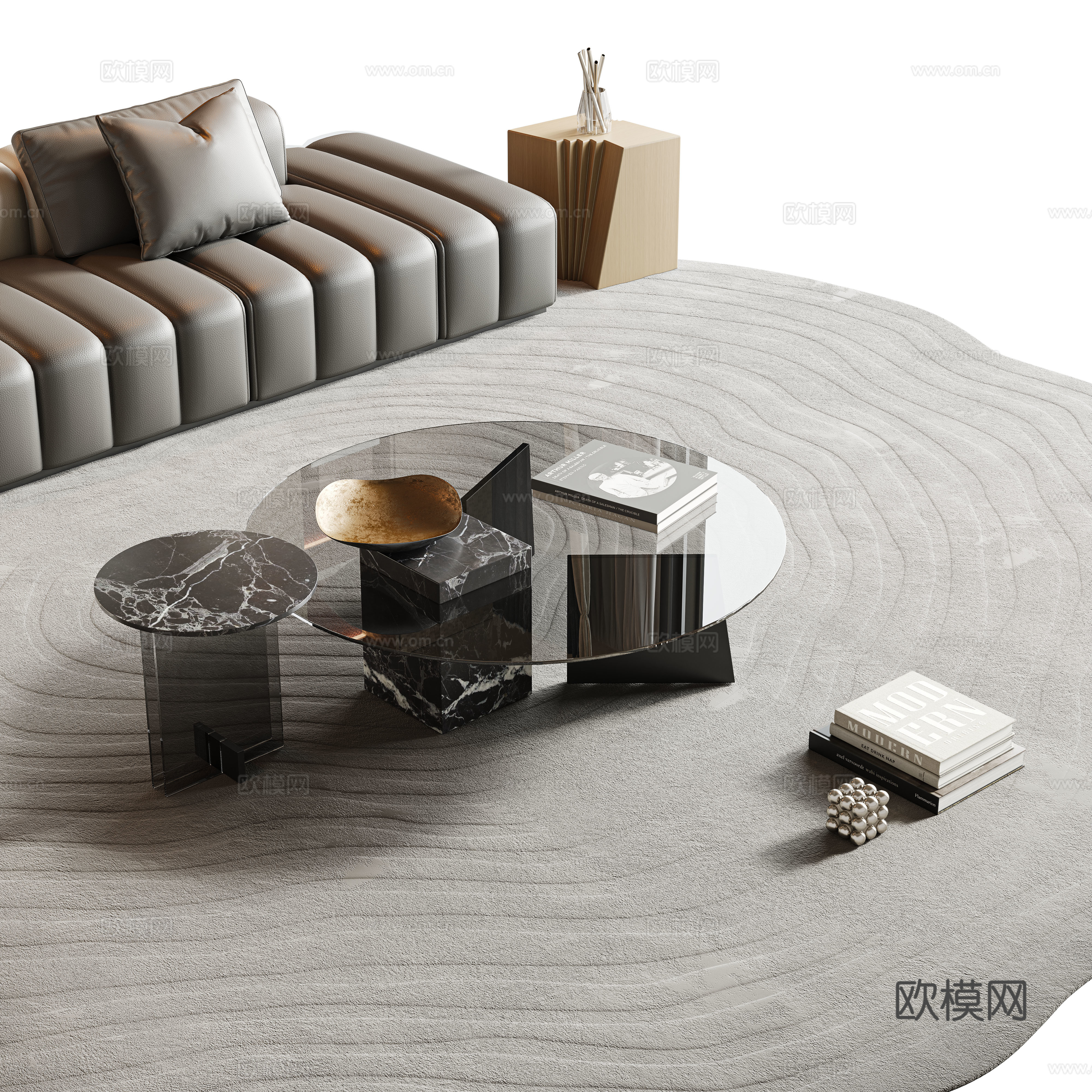 Italian modern coffee table combination coffee table mother-child coffee table special-shaped coffee table glass coffee table round coffee table 3D model