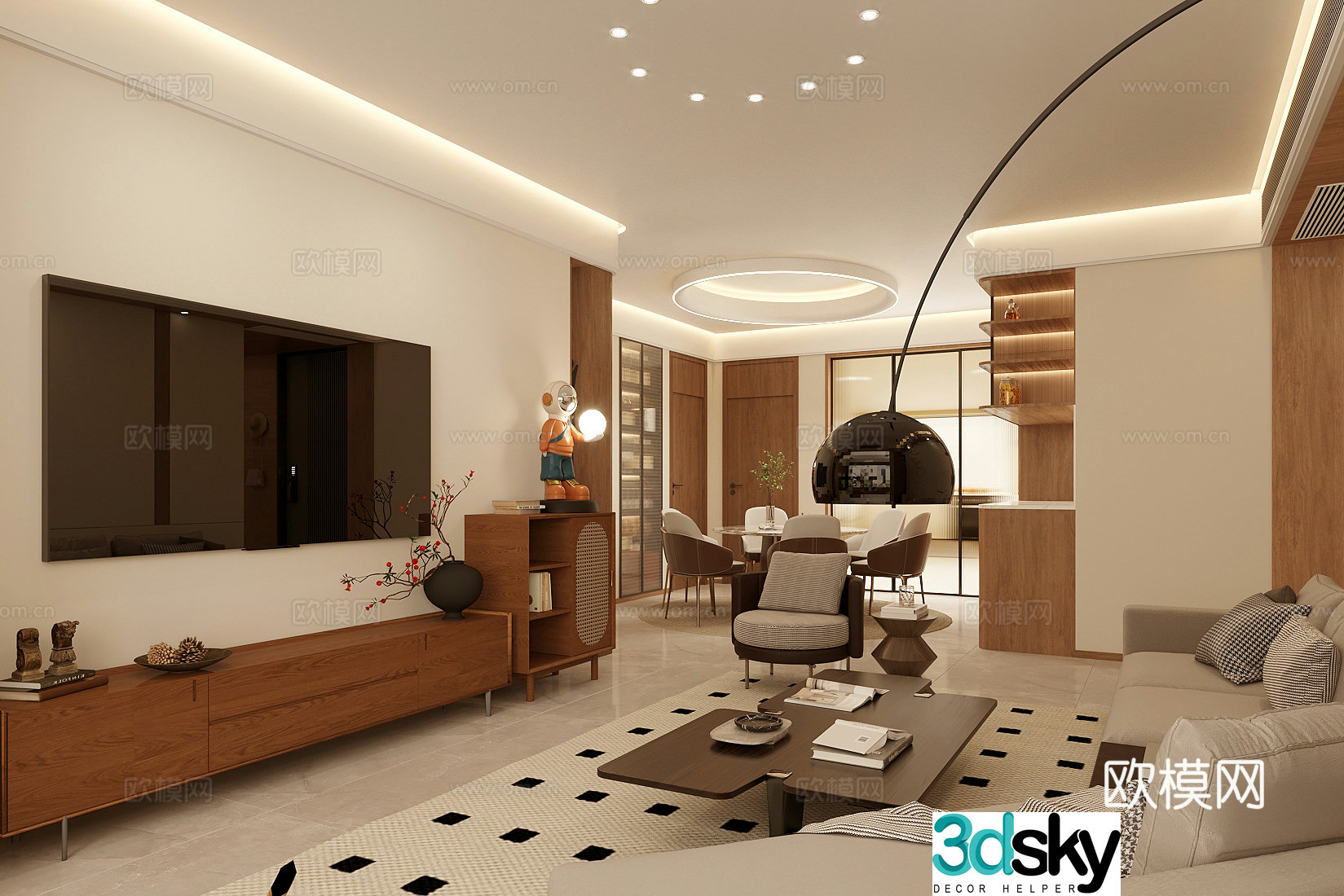 Middle style living restaurant horizontal living restaurant large flat living restaurant sofa and coffee table combination leisure chair 3D model