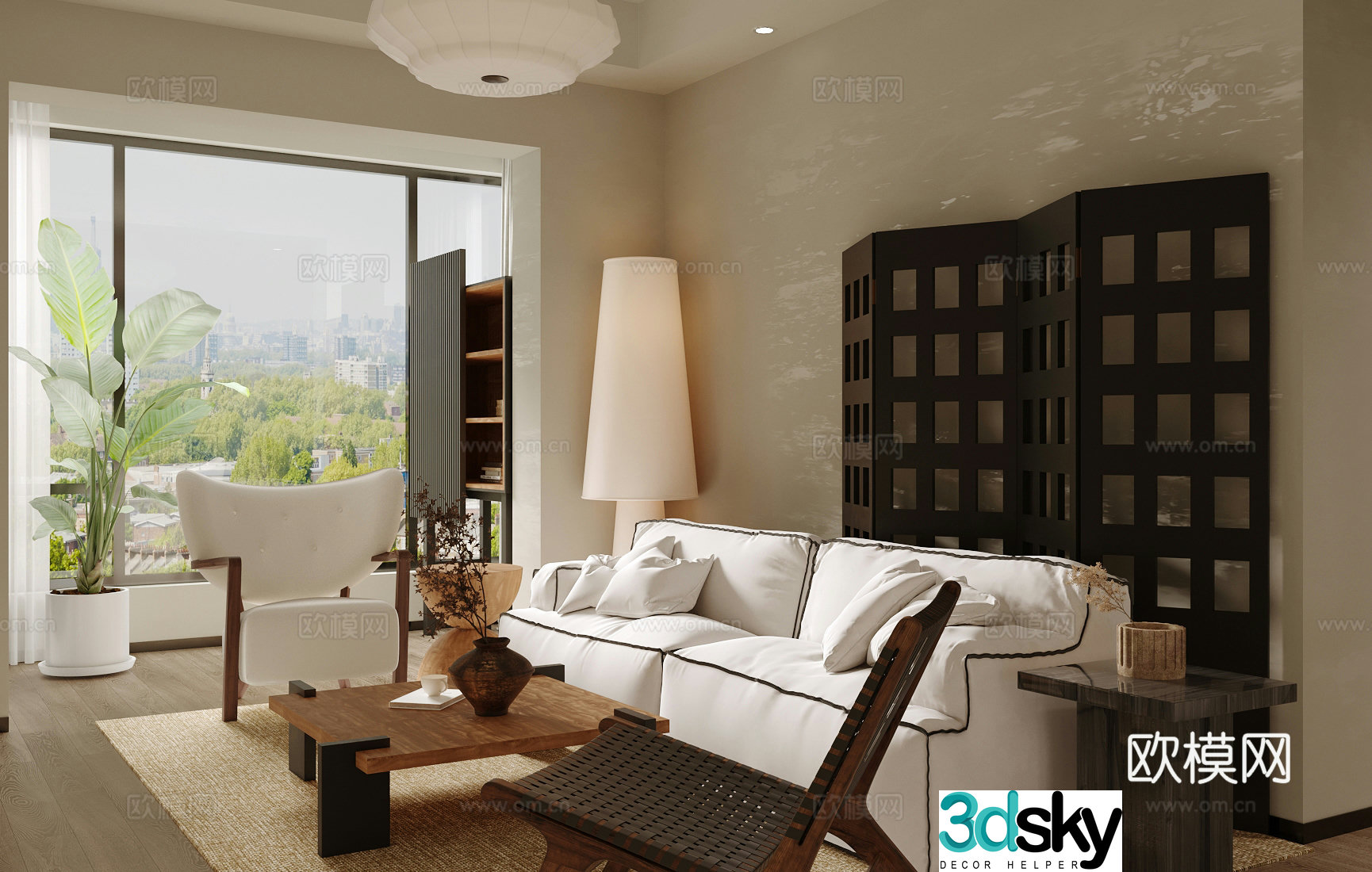 Medium style living room sofa and coffee table combination small living room retro style living room medium style leisure chair 3D model