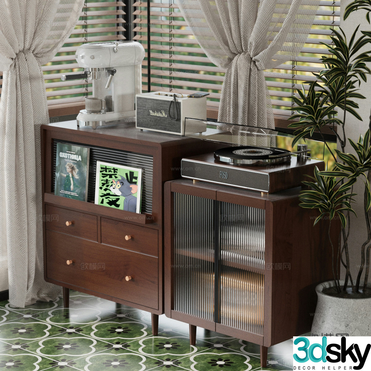 Middle-aged style chest of drawers side cabinet decorative cabinet 3d model
