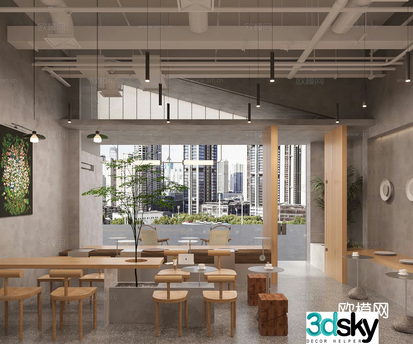 Industrial style cafe 3d model