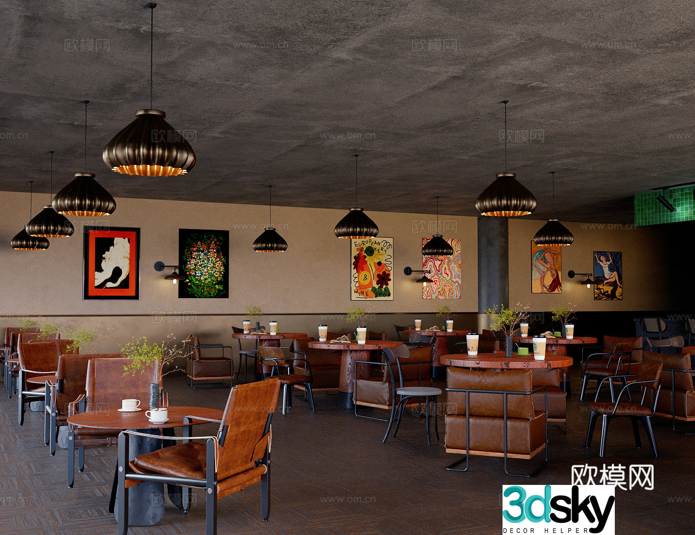 American retro cafe 3d model