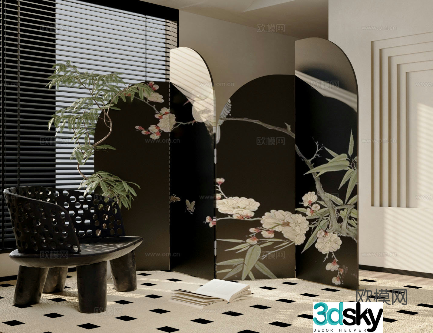 Middle Ages partition Screen partition Green plants Leisure chair Entrance screen 3D model