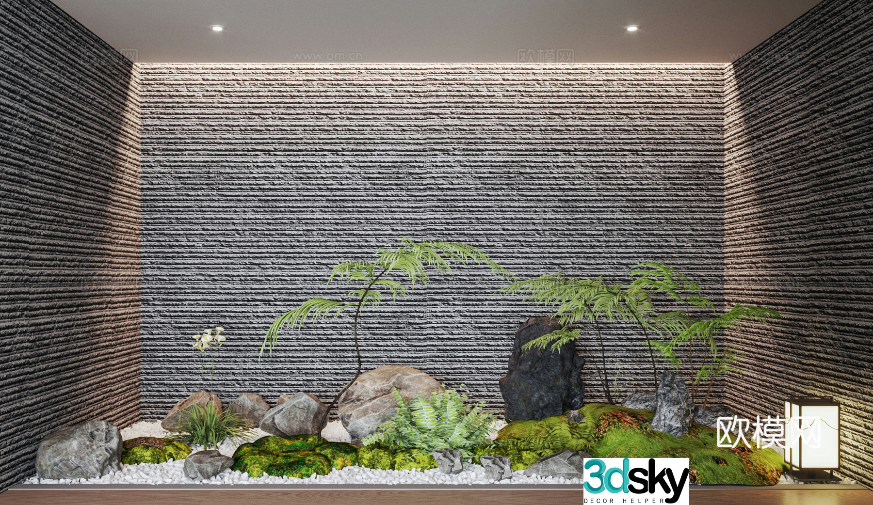 New Chinese style interior landscape Patio interior landscape Basement interior landscape Fern green plants Landscape 3d model