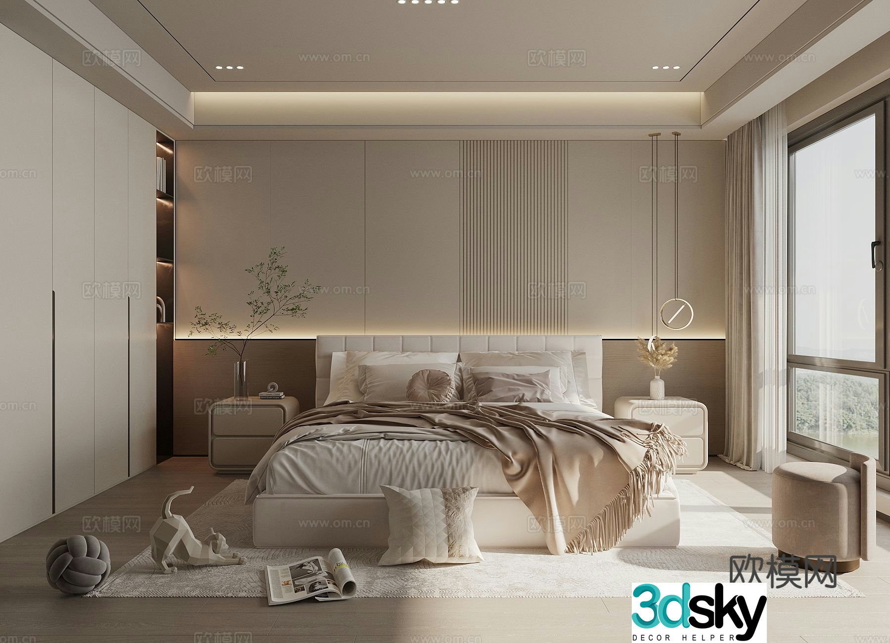 Creamy Bedroom Master Bedroom Elderly Room 3D Model