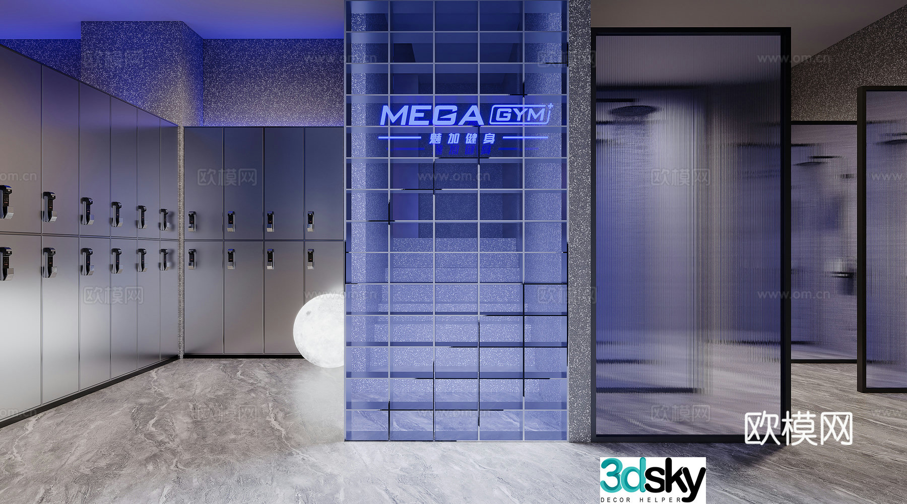 Modern fitness locker room 3d model