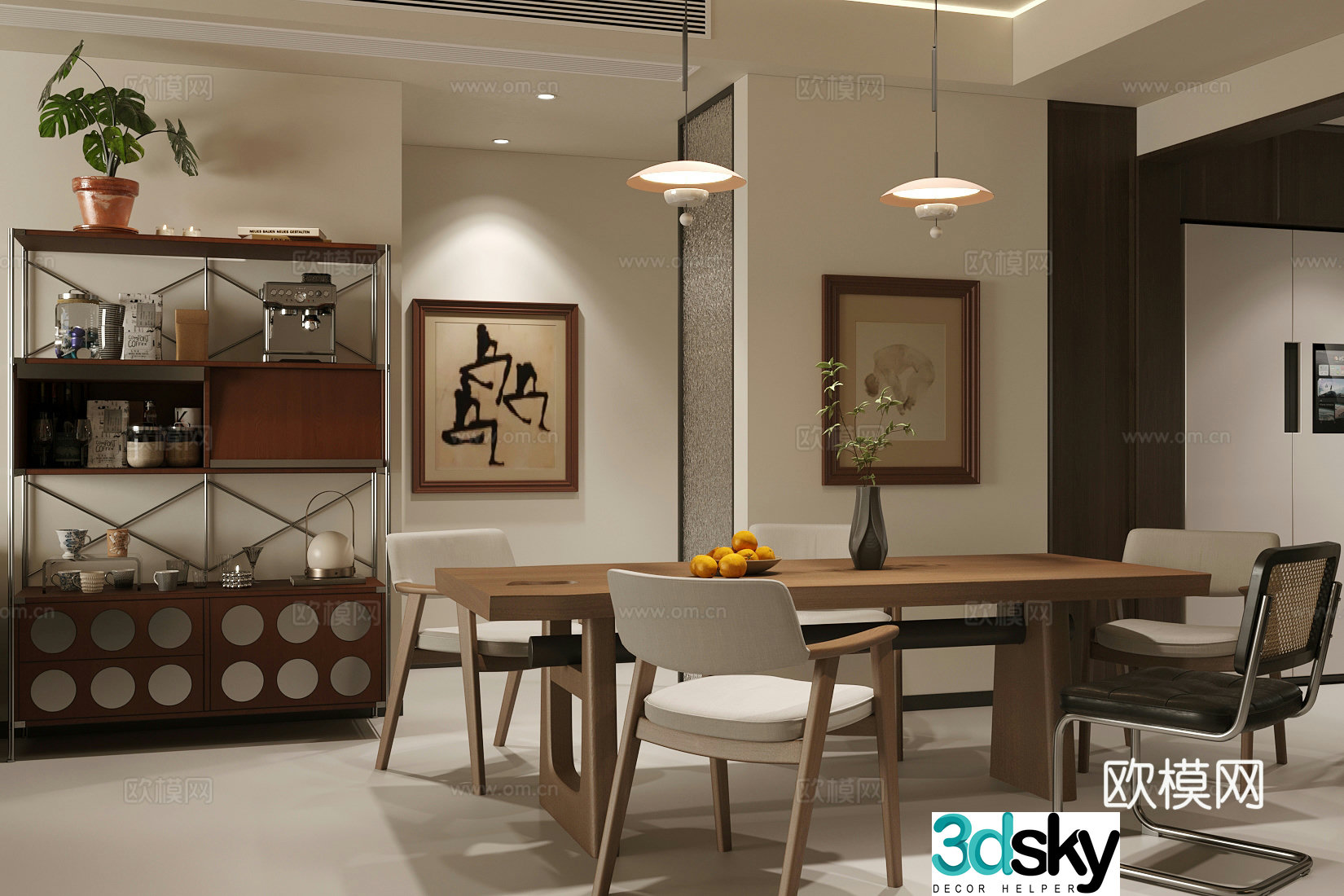 Middle-aged home restaurant Middle-aged dining table and chair Dining table and chairs for more than four people Dining table and chairs Sideboard Decorative cabinet 3D model