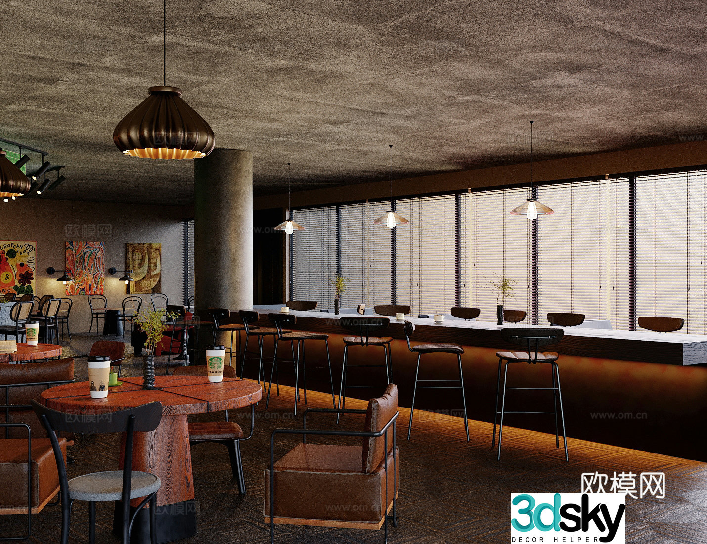 Middle style cafe cafe 3d model