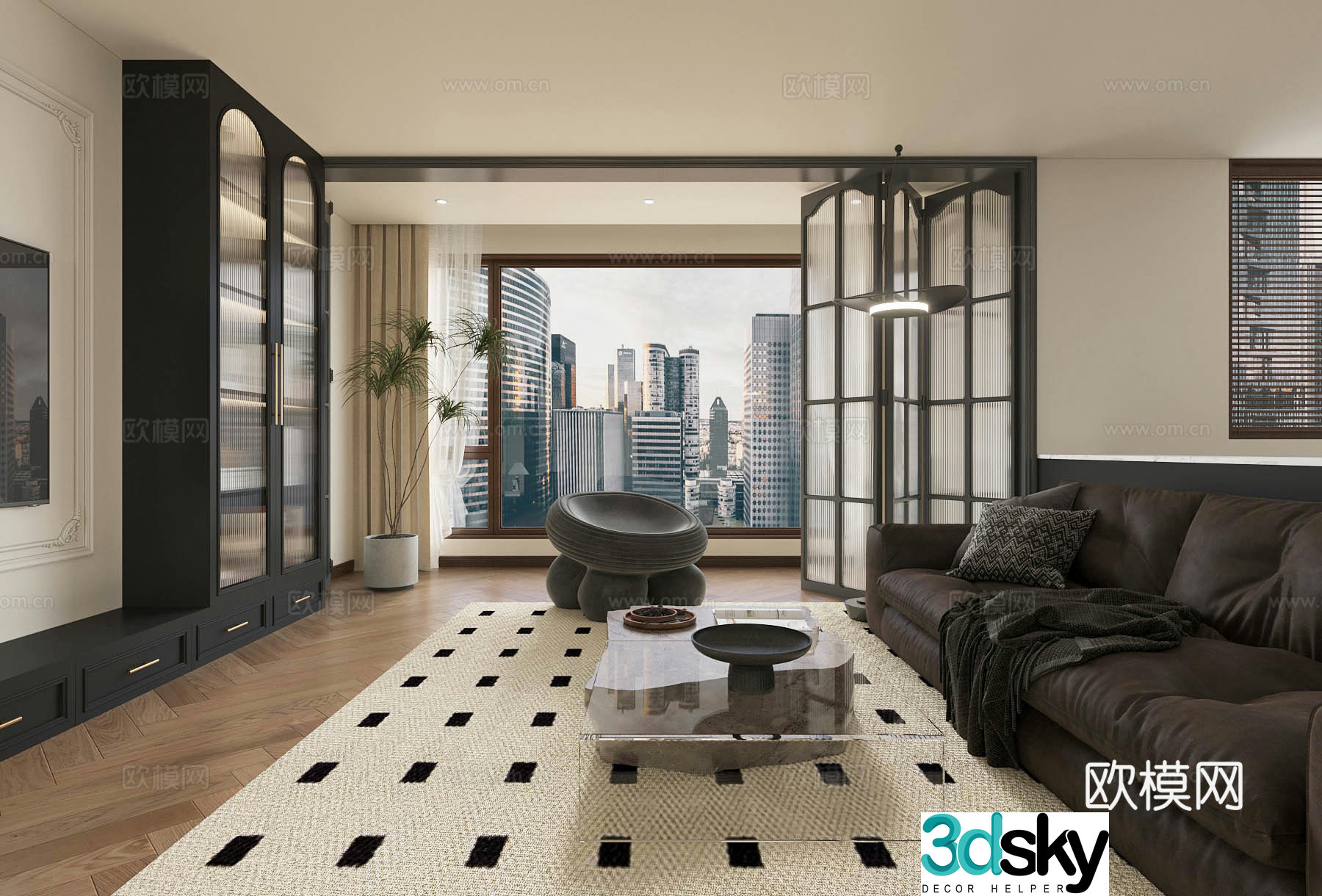 Medium style living room retro style living room French style living room leather sofa sofa coffee table 3D model