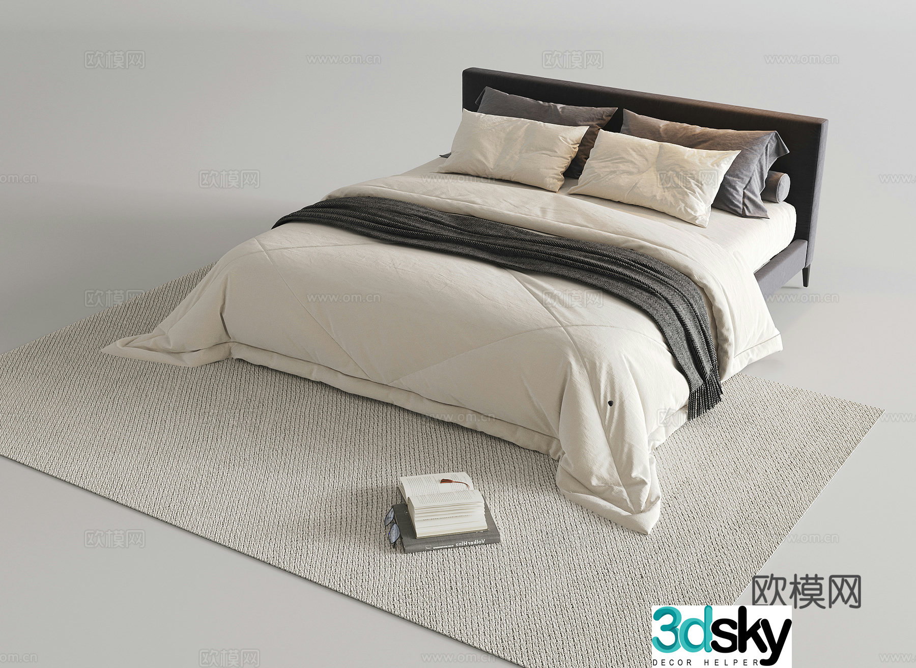Modern double bed Floor-standing bed Four corner bed Bedding fabric bed Mattress Bedding 3D model