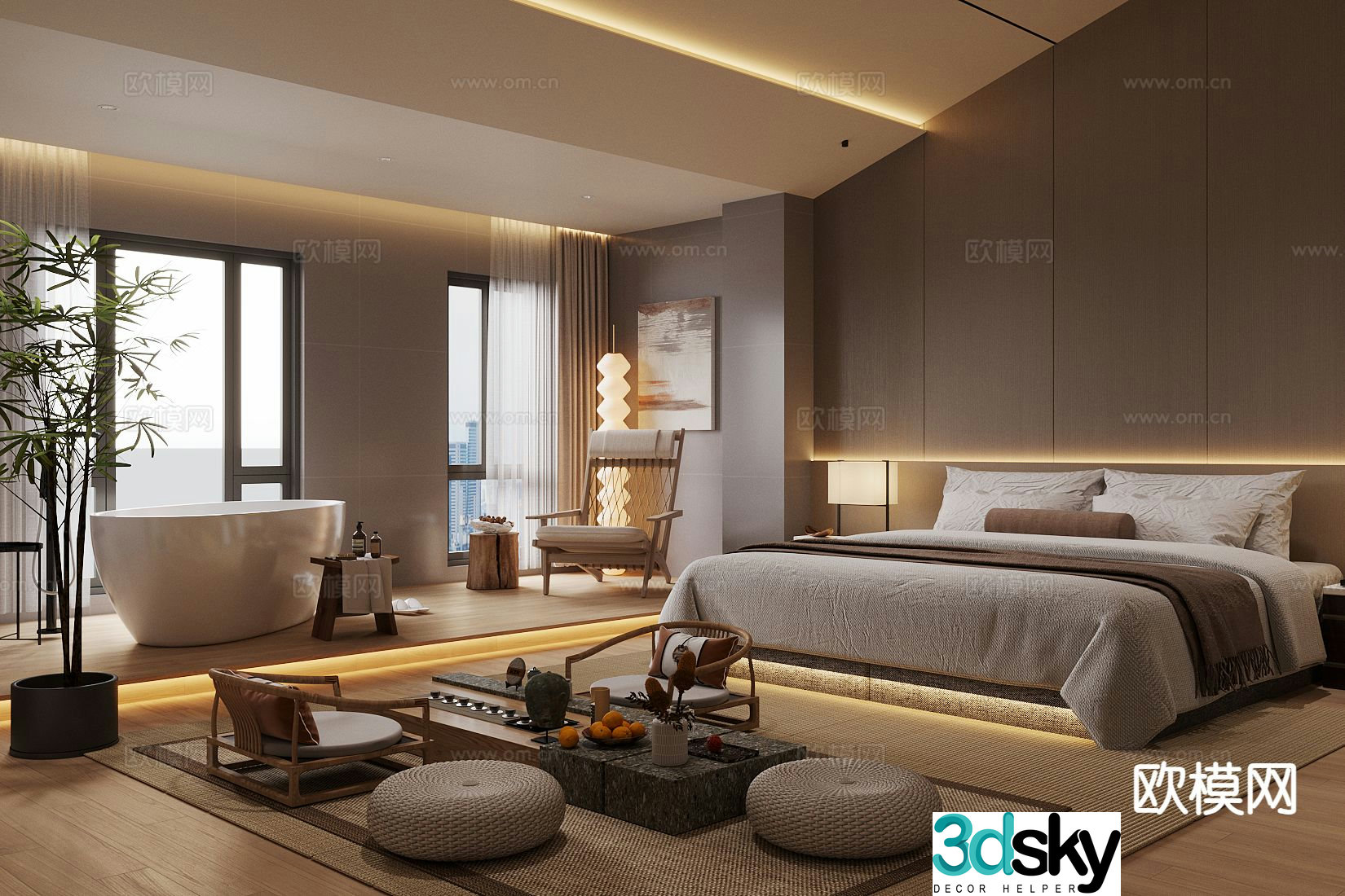 Modern hotel room Hotel big bed room 3d model