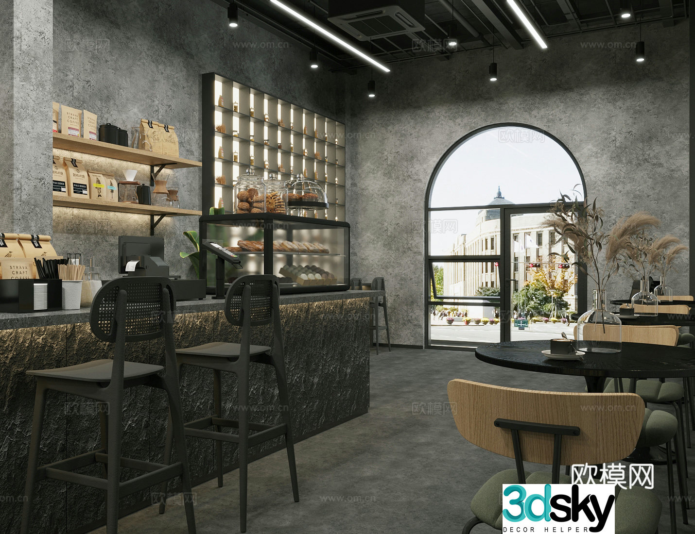 Industrial style coffee shop Industrial style milk tea shop Coffee table and chair Milk tea shop table and chair Coffee shop center 3D model