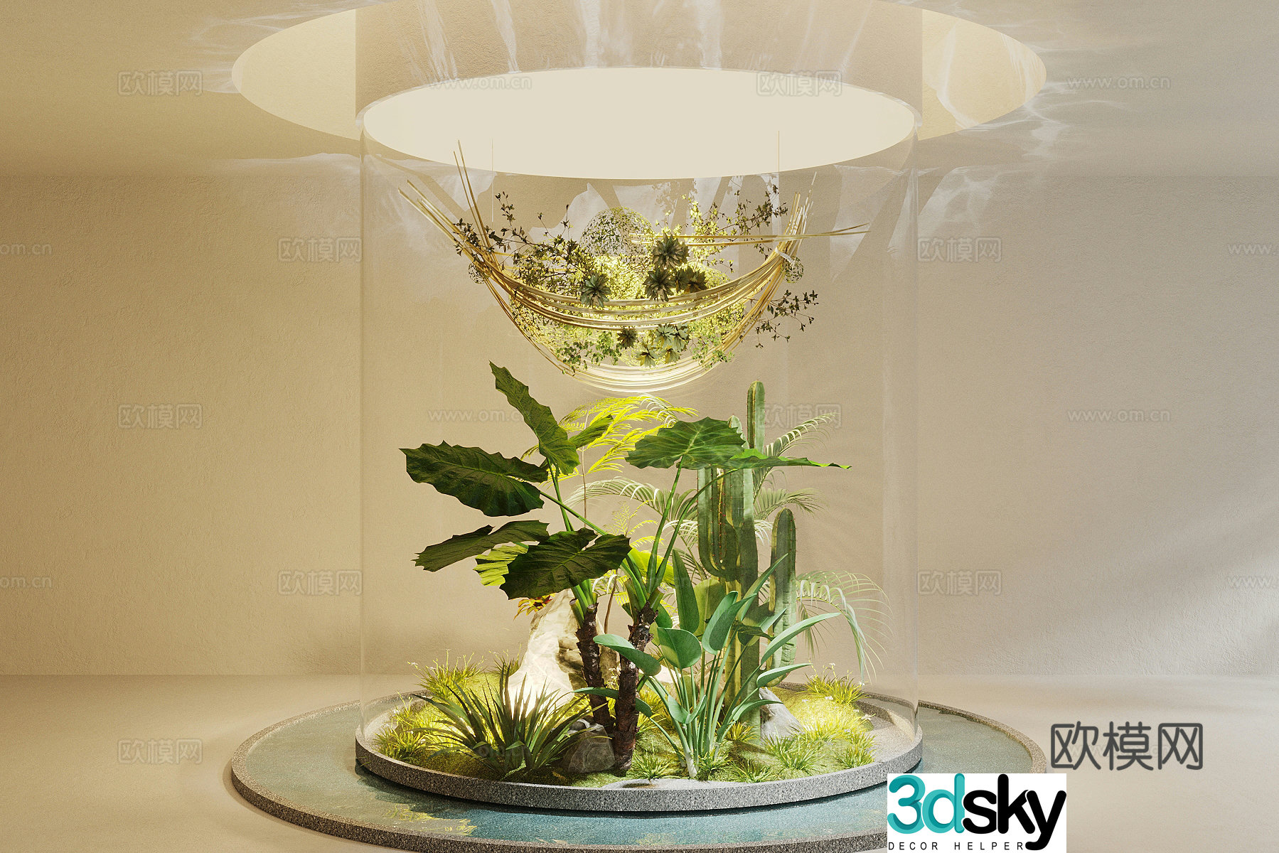 Modern landscape sketch Round plant pile Glass device 3D model