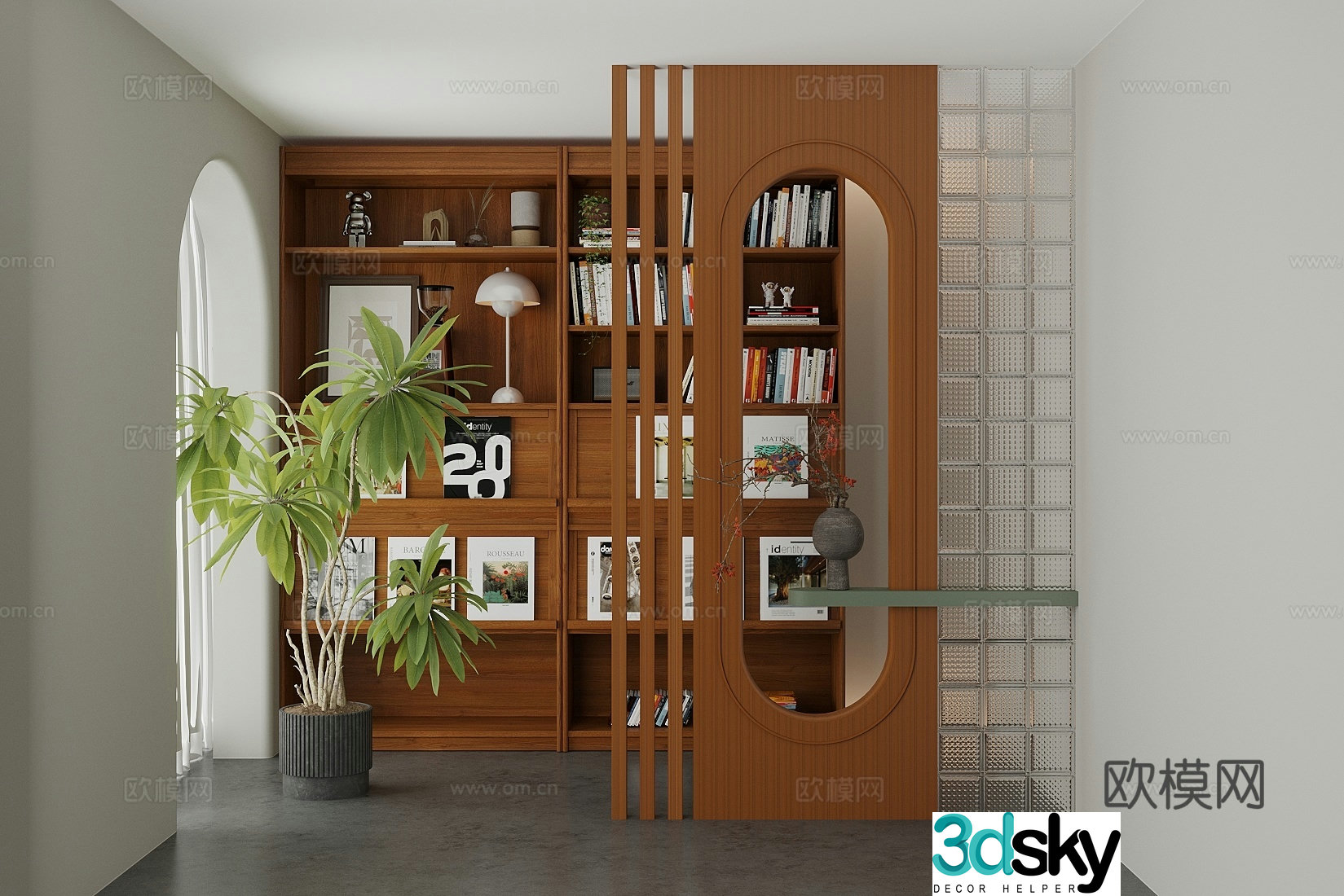 New Chinese style bookcase Bookcase Screen partition Green plant 3D model