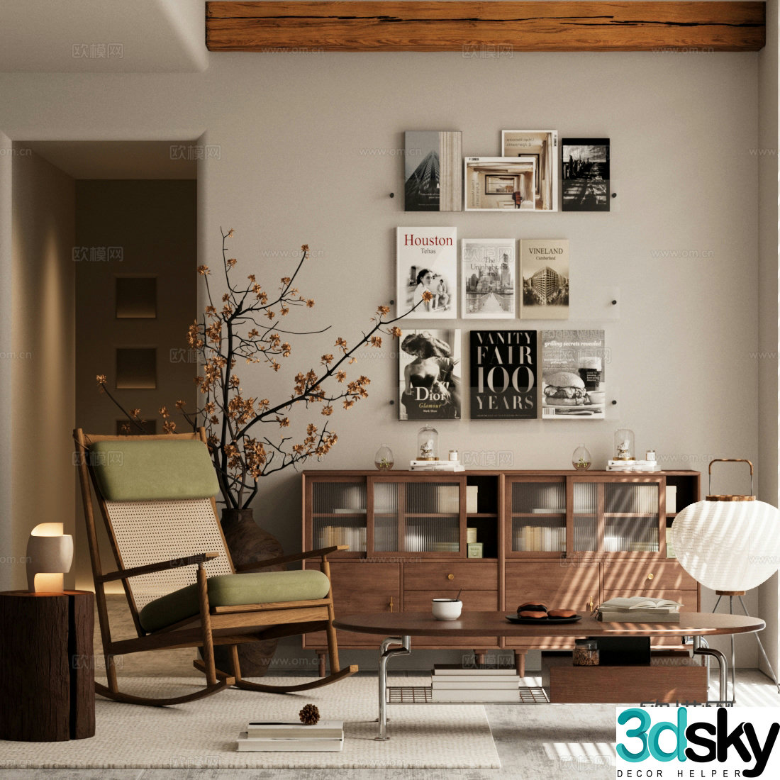 Washi leisure chair rocking chair chest cabinet floor-standing bookcase 3d model