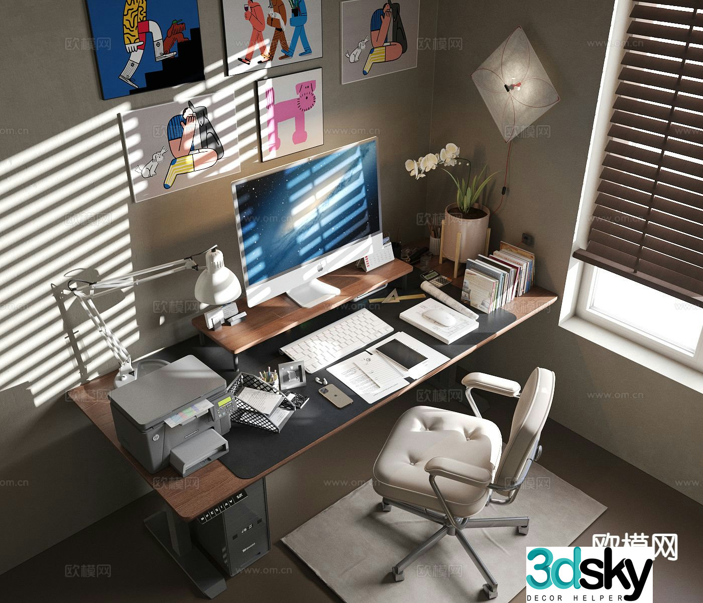 Modern desk and chair 3d model
