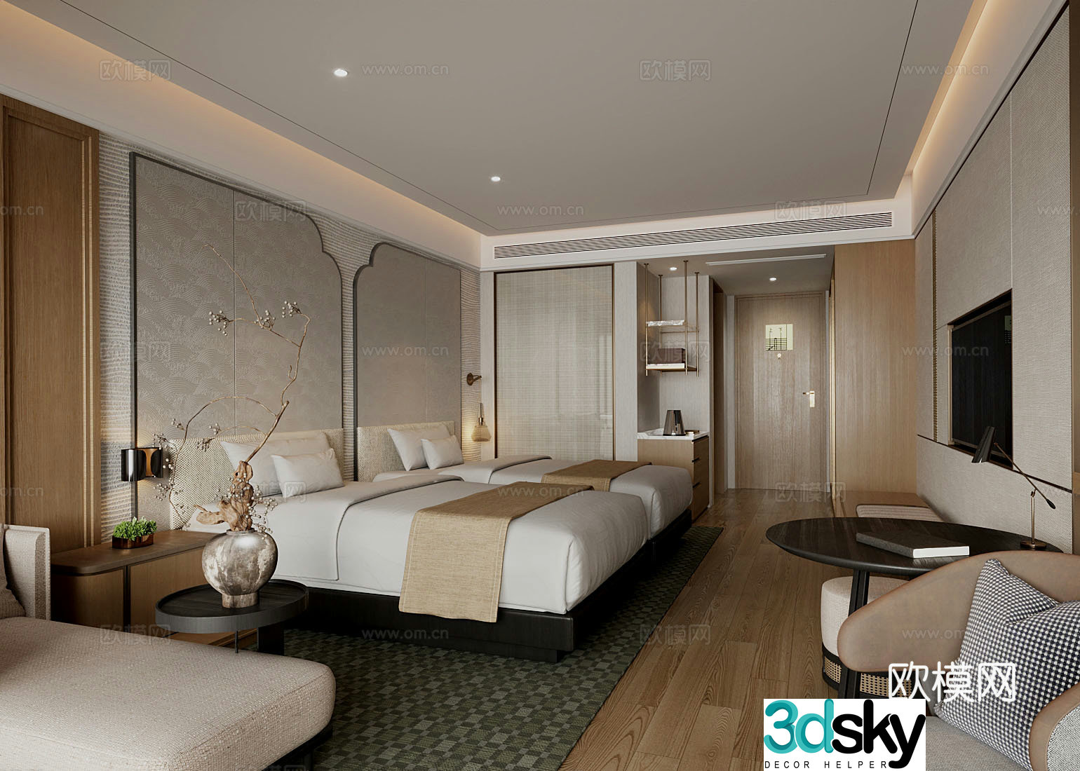 New Chinese Hotel Hotel Room Hotel Double Room 3D Model