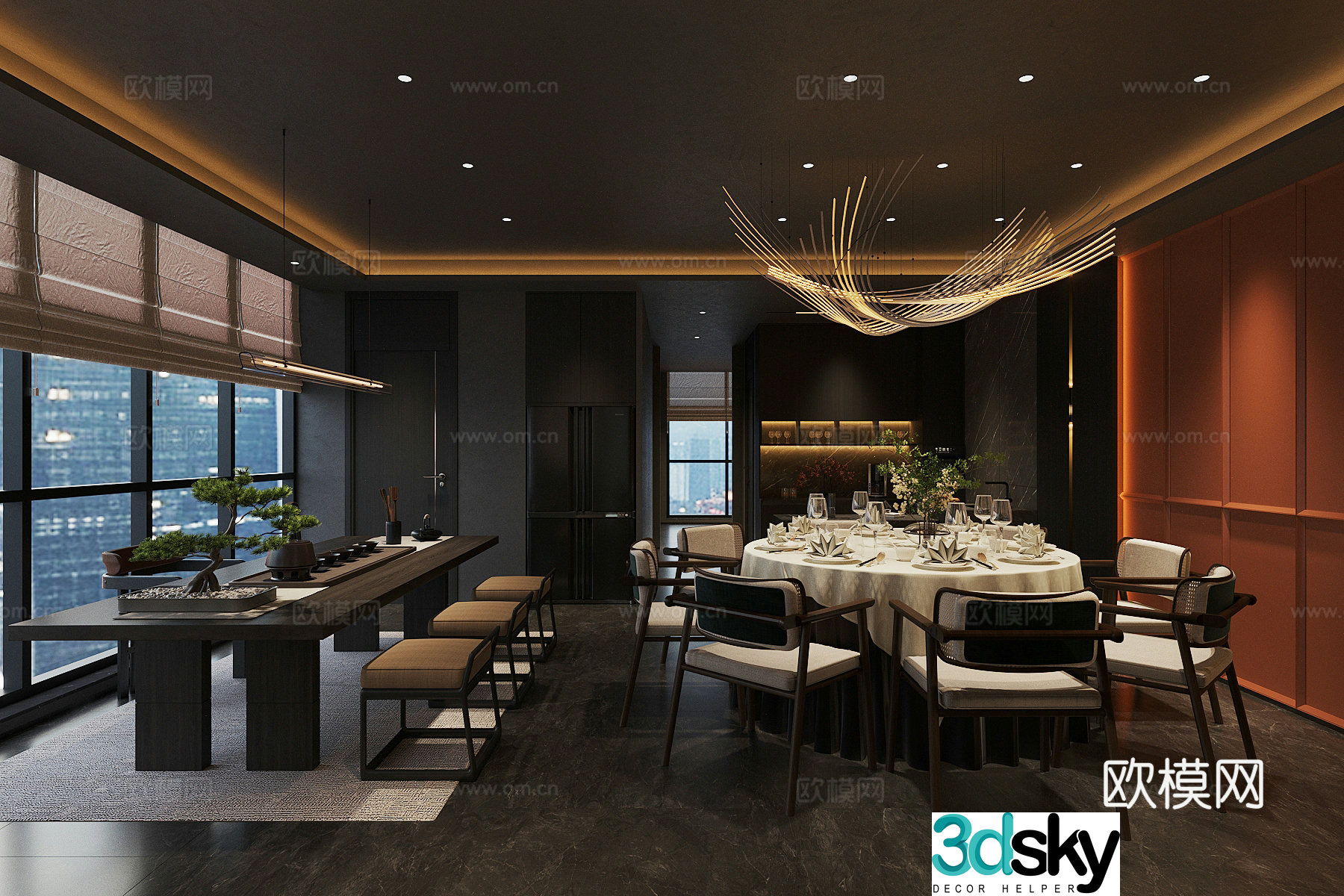 New Chinese-style Chinese restaurant private room 3D model