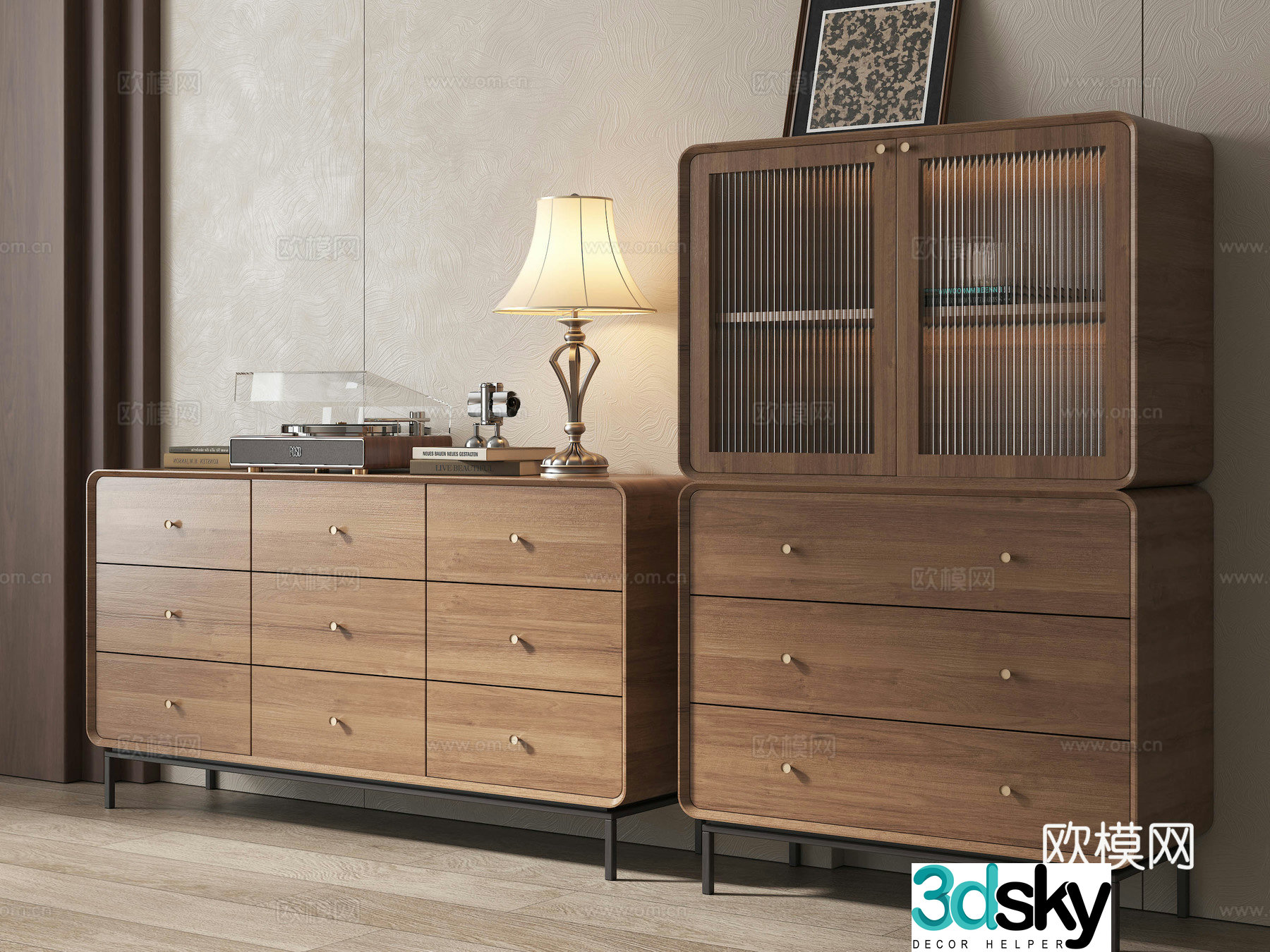 Modern porch cabinet side cabinet medieval style porch cabinet high and low cabinet chest of cabinet low cabinet 3D model