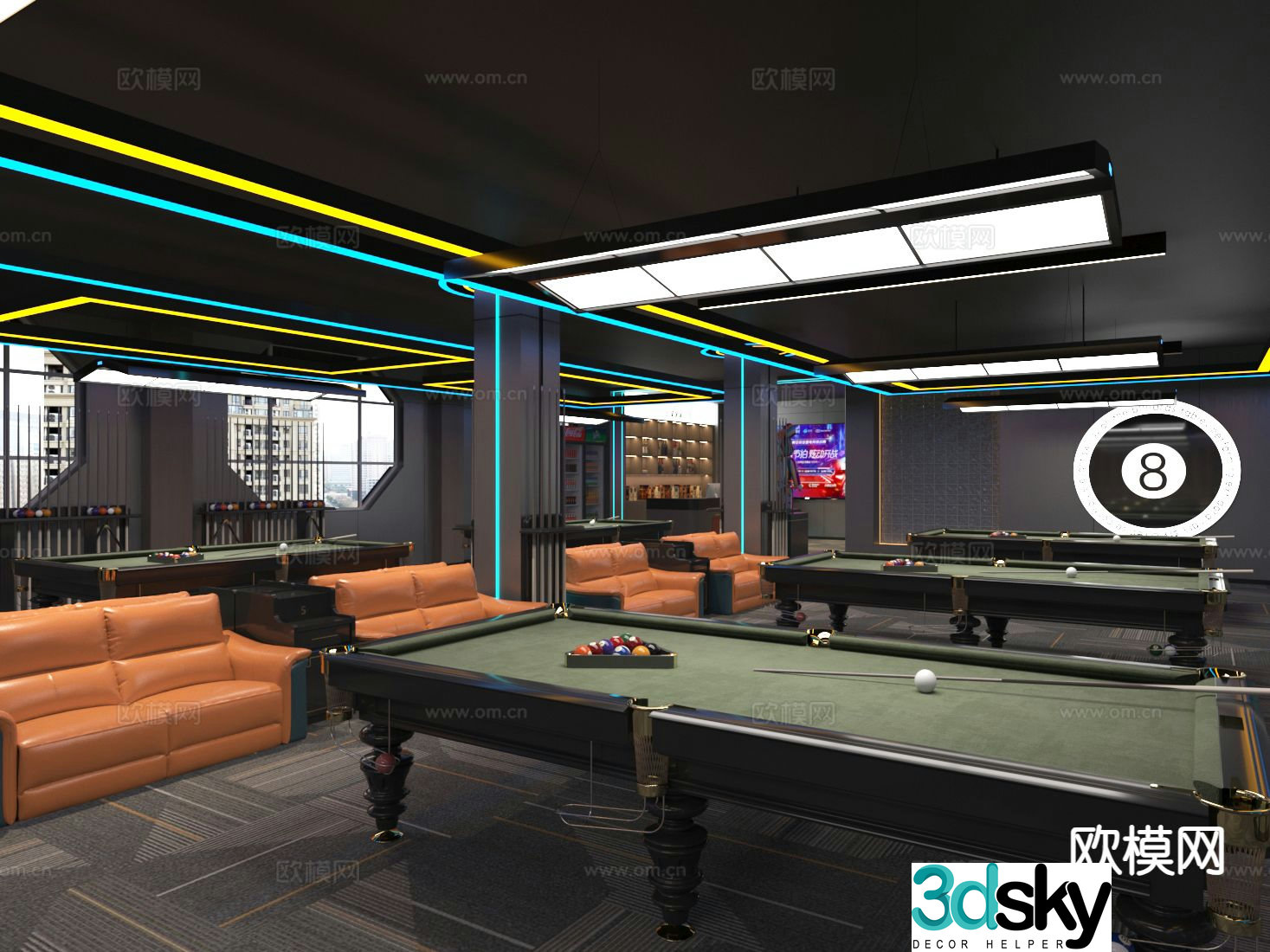 Industrial wind billiard room billiard hall 3d model