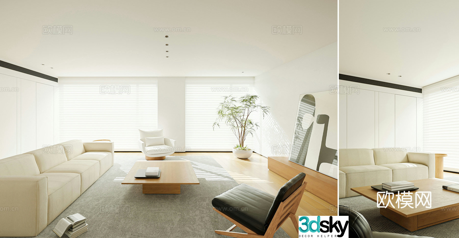 Modern simple large flat living room minimalist living room sofa and coffee table combination decorative cabinet and leisure chair 3D model