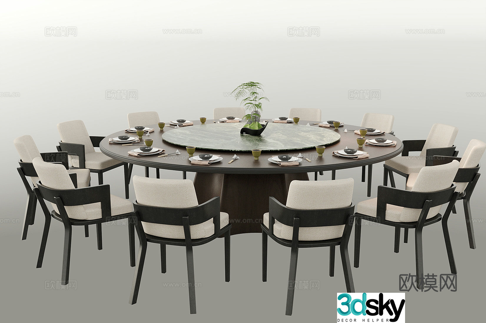 New Chinese dining table New Chinese dining table and chair combination Solid wood dining chair Dining table 3D model