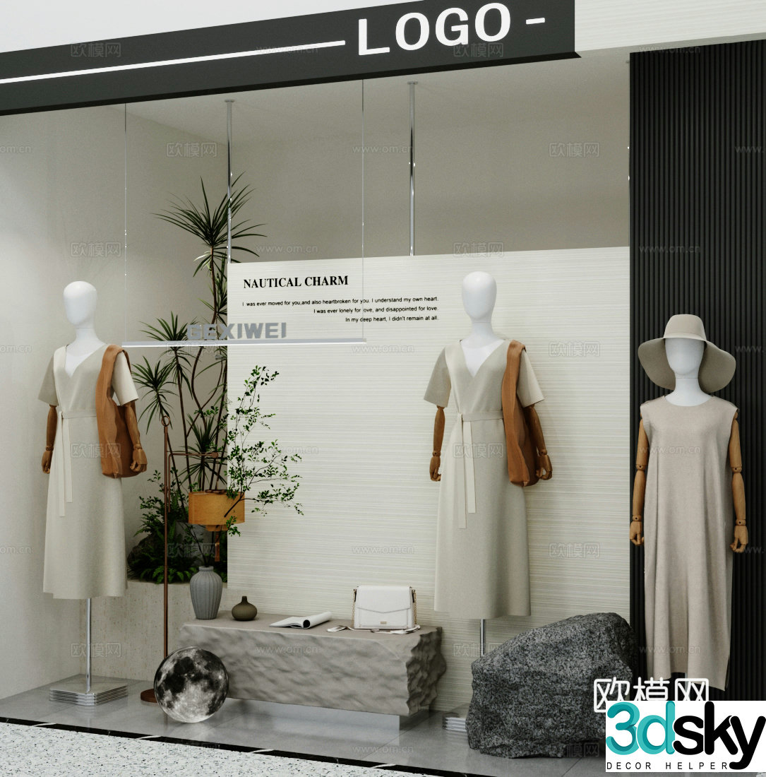 Modern clothing store cabinet display area 3D model