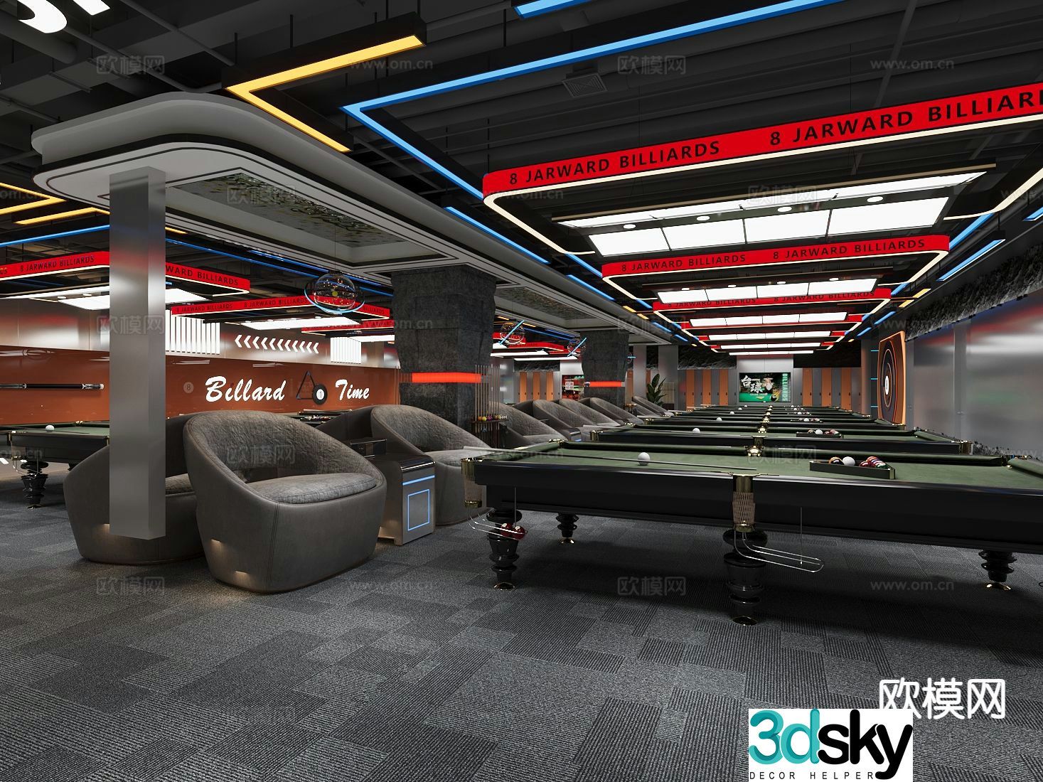 Industrial wind billiard room billiard hall 3d model