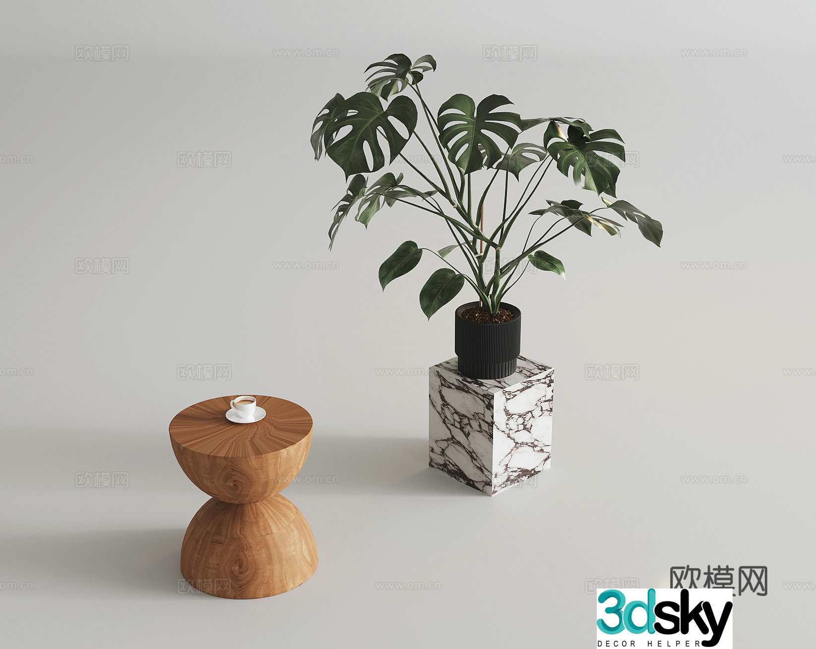 Modern bedside table side corners mobile solid wood 3D model